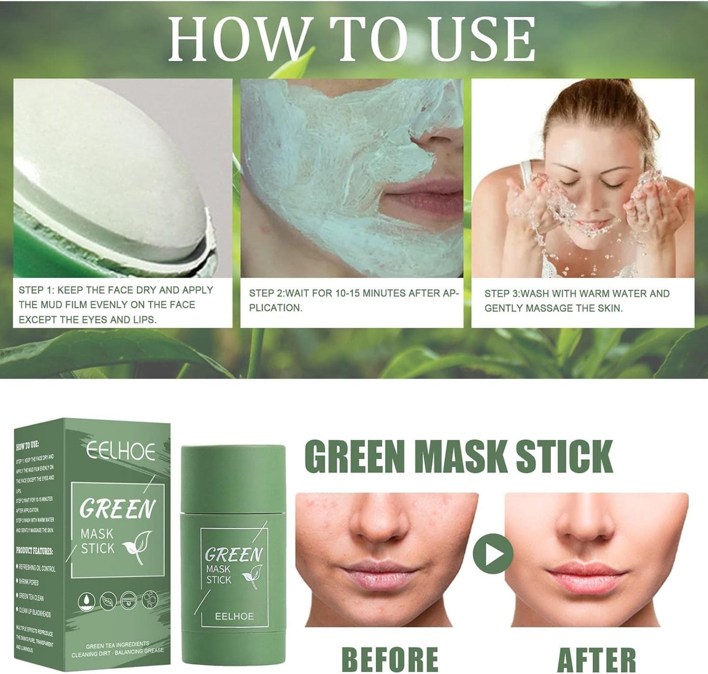 ELHOE Green Mask Stick – Maska za Čišćenje Lica sa Zelenim Čajem 1+1 GRATIS