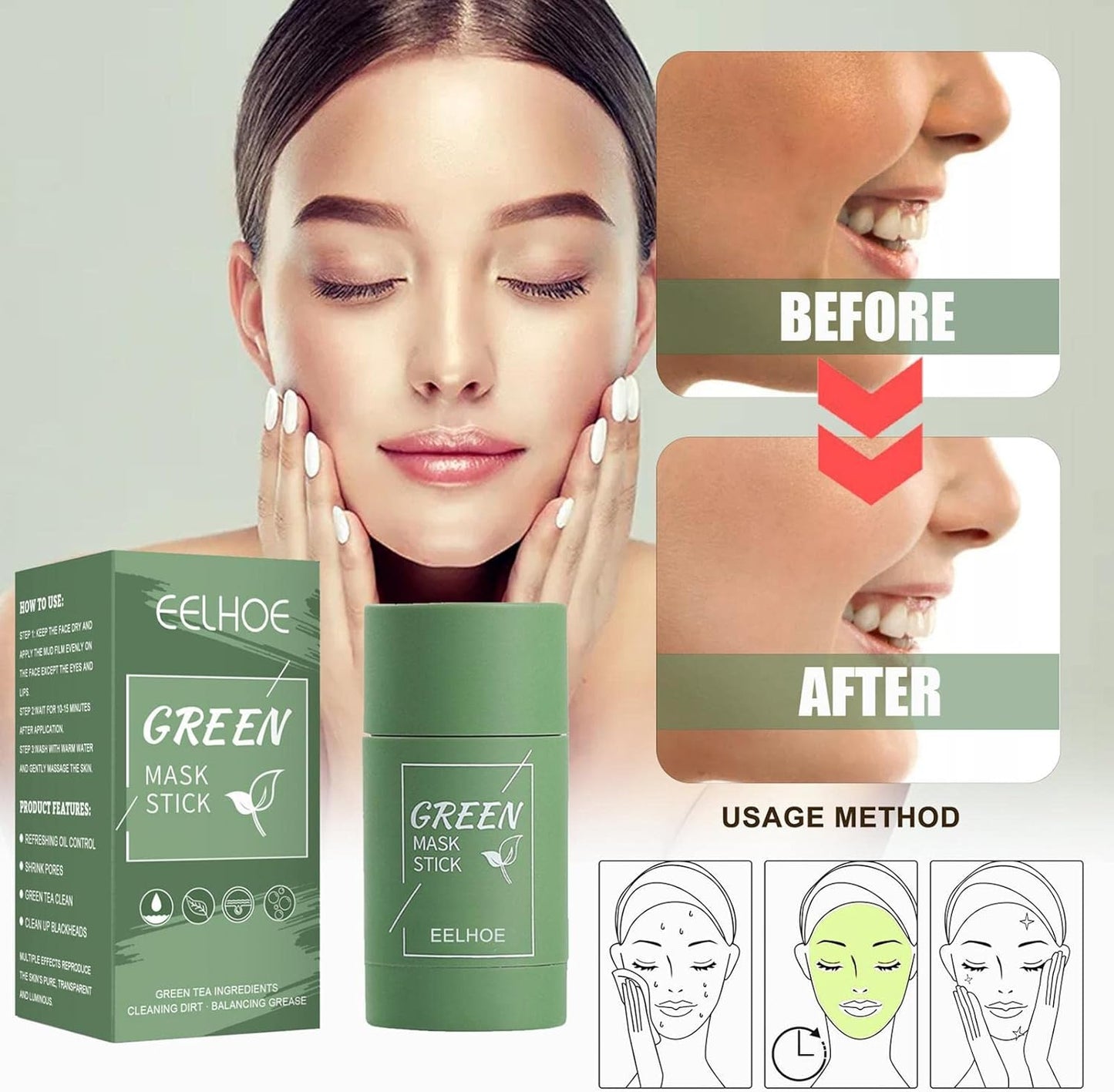 ELHOE Green Mask Stick – Maska za Čišćenje Lica sa Zelenim Čajem 1+1 GRATIS